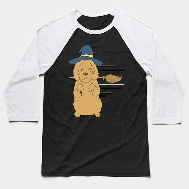 Funny Goldendoodle Witch Broomstick Halloween Baseball T-Shirt by blacklines